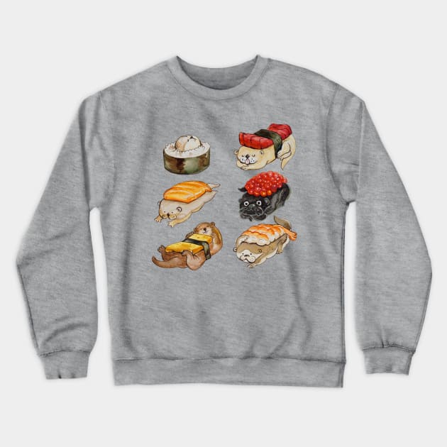 Sushi Otter Watercolor Crewneck Sweatshirt by huebucket